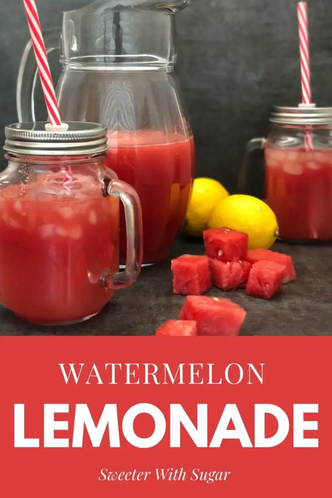 Watermelon Lemonade is sweet and tart. It uses Country Time Lemonade mix and is fun and refreshing for hot summer days. #Beverages #Watermelon #Lemonade #Drinks #Homemade #SummerSweetsAndTreats