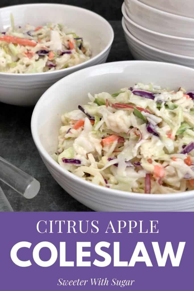 Citrus Apple Coleslaw has a sweet and tart flavor from the apples and the citrus juices. Citrus Apple Coleslaw is an easy recipe you can have ready in 10 minutes. #Coleslaw #Citrus #Apple #EasySaladRecipes #SimpleFamilyRecipes