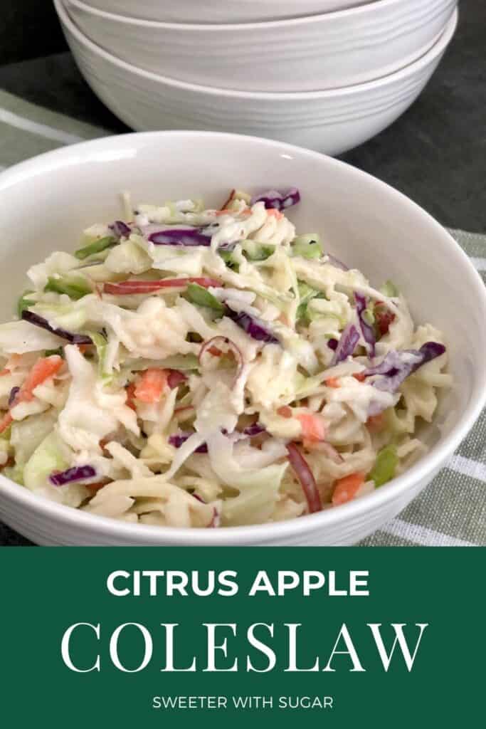 Citrus Apple Coleslaw has a sweet and tart flavor from the apples and the citrus juices. Citrus Apple Coleslaw is an easy recipe you can have ready in 10 minutes. #Coleslaw #Citrus #Apple #EasySaladRecipes #SimpleFamilyRecipes