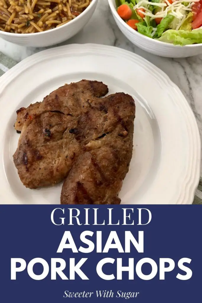 Grilled Asian Pork Chops are tender and flavorful. The marinade has an Asian flavor that tastes great on the pork chops. #PorkChops #Asian #GrillingRecipes #EasyDinnerIdeas