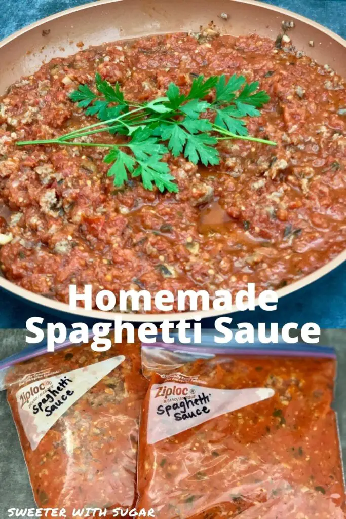 Homemade Spaghetti Sauce is made with fresh ingredients and is simple to make. This spaghetti sauce recipe has great flavor your family will love. #Homemade #SpaghettiSauce #GardenRecipes #EasyFamilyMeals #FreezerMeals