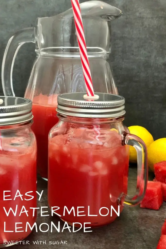 Watermelon Lemonade is a refreshing beverage with a sweet and tart taste. This lemonade recipe is super simple to make, too. #BeverageRecipes #Watermelon #Lemonade #SimpleRecipes #FamilyRecipes