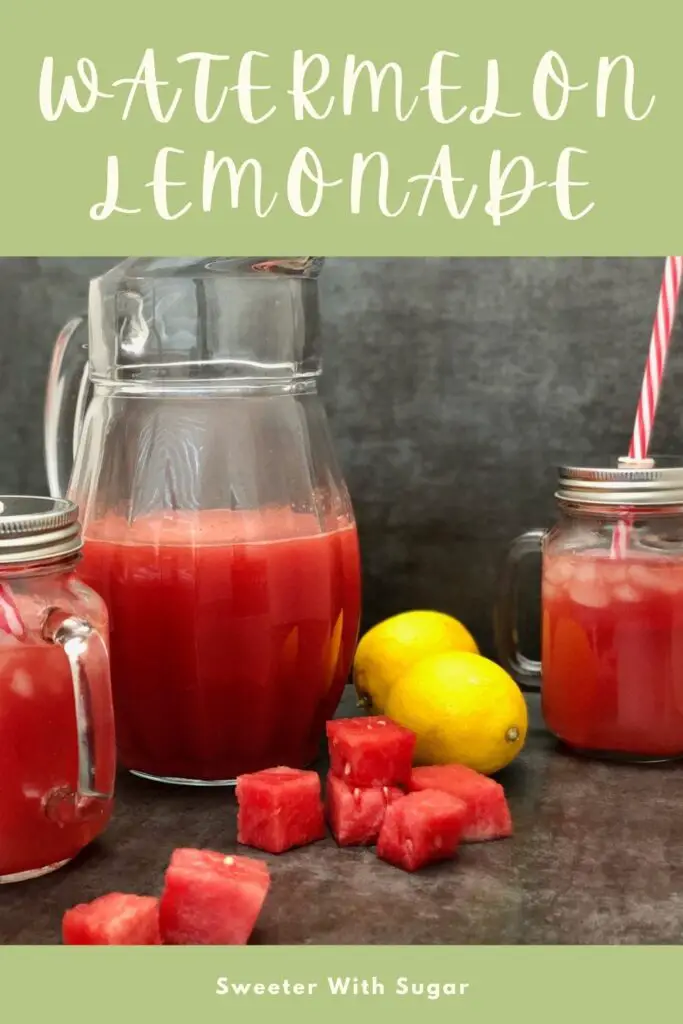 Watermelon Lemonade is a refreshing beverage with a sweet and tart taste. This lemonade recipe is super simple to make, too. #BeverageRecipes #Watermelon #Lemonade #SimpleRecipes #FamilyRecipes