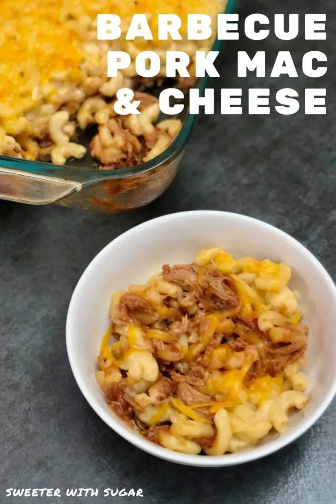 Barbecue Pulled Pork Mac & Cheese is a delicious comfort food recipe. Half is made on the stove and the other half in the Crockpot. This dinner recipe is simple and yummy. #PulledPork #MacaroniAndCheese #EasyDinnerRecipes #FamilyMeals #Barbecue