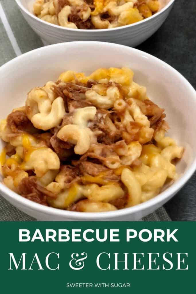 Barbecue Pulled Pork Mac & Cheese is a delicious comfort food recipe. Half is made on the stove and the other half in the Crockpot. This dinner recipe is simple and yummy. #PulledPork #MacaroniAndCheese #EasyDinnerRecipes #FamilyMeals #Barbecue