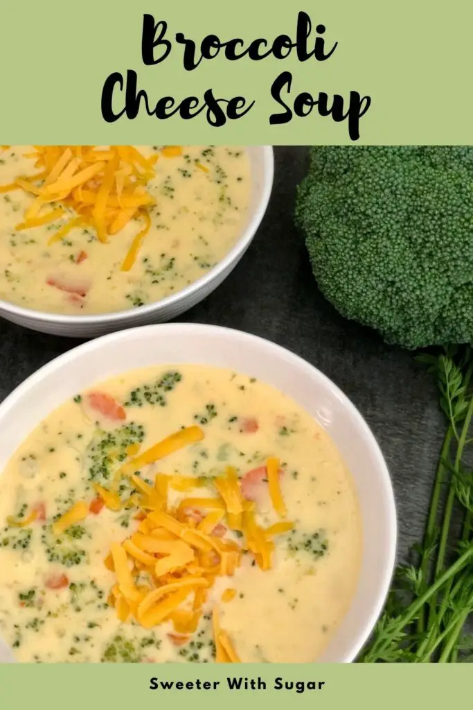 Broccoli Cheese Soup is quick and delicious. This soup is creamy and has just the right amount of broccoli, carrots, and onion. #BroccoliCheeseSoup #Soup #EasyRecipes #FallSoups