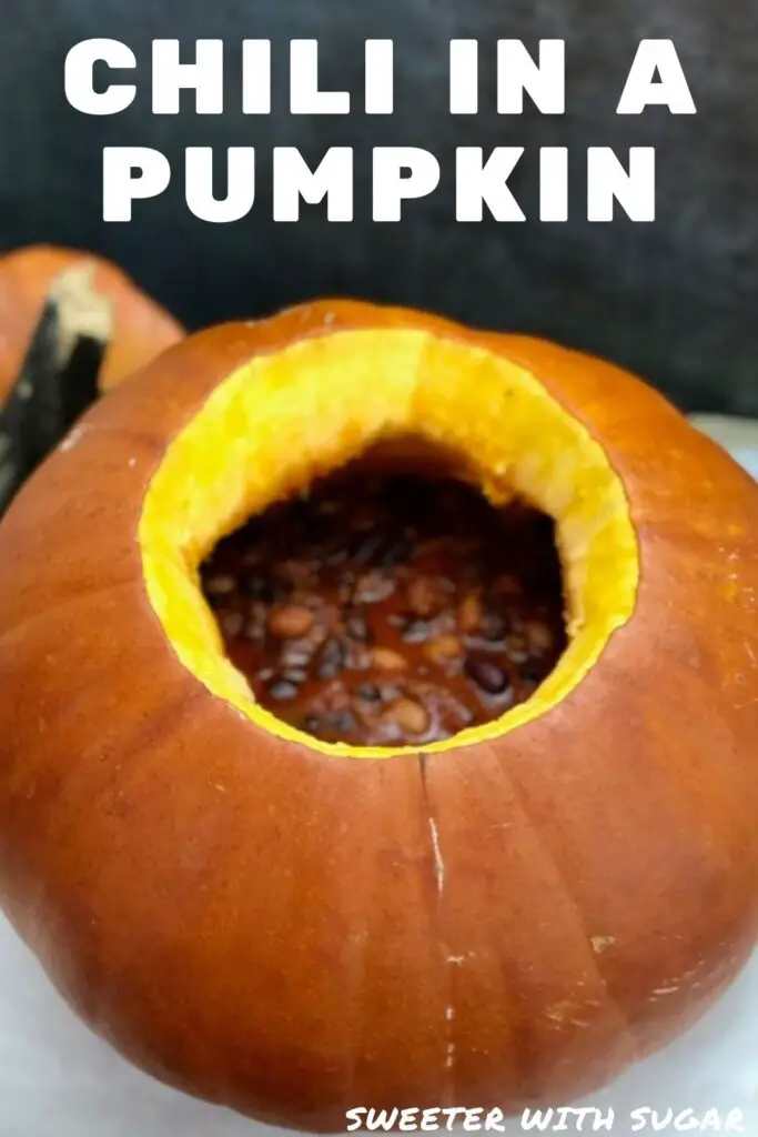 Chili in a Pumpkin is a fun tradition for Halloween. It is delicious and festive for the fall season. #Chili #DinnerInAPumpkin #Halloween #FallRecipes
