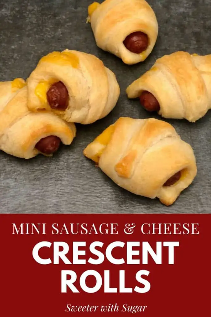 Mini Sausage and Cheese Crescent Rolls are an easy snack or appetizer recipe everyone will love. They are quick to make and taste great. Kids love these as well. #Pillsbury #CrescentRolls #SnackRecipes #Sausage #EasyRecipes