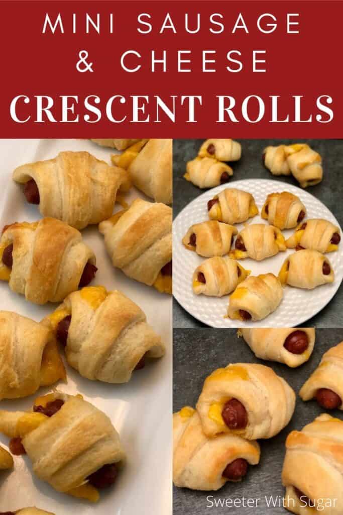 Mini Sausage and Cheese Crescent Rolls are an easy snack or appetizer recipe everyone will love. They are quick to make and taste great. Kids love these as well. #Pillsbury #CrescentRolls #SnackRecipes #Sausage #EasyRecipes