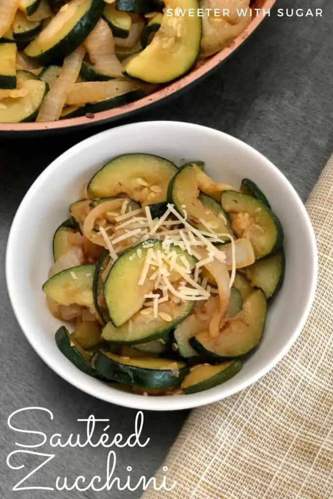 Sautéed Zucchini is an easy and healthy side dish or main dish for a meatless meal. It is easy to make and tastes yummy. #Zucchini #GardenVegetables #Meatless #EasySides #FamilyRecipes