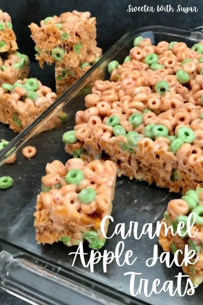 Caramel Apple Jack Treats are a fun and yummy dessert or snack. Caramel Apple Jack Treats are perfect for fall and Halloween. The kids will love these marshmallow cereal treats with the taste of apple and caramel. #CaramelApple #RiceKrispieTreats
#HalloweenIdeas
#FallDesserts #PartyIdeas