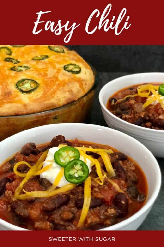 Easy Chili is a simple and delicious chili recipe. This chili recipe is perfect for cool fall nights. #Chili #EasyDInnerIdeas #Fall #ComfortFood