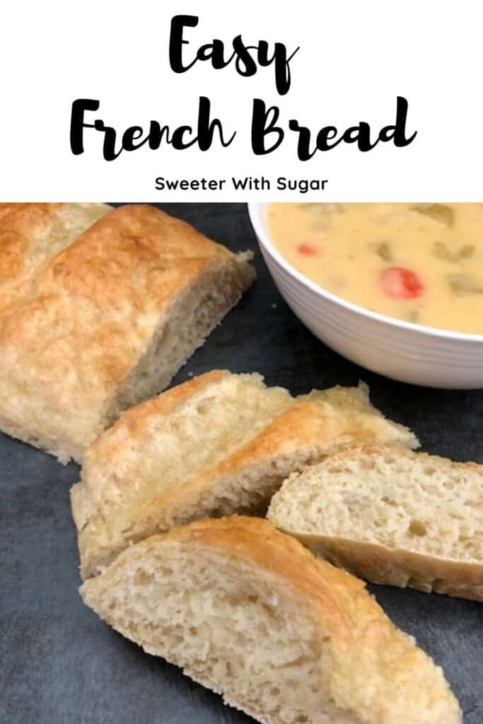 Easy French Bread is a quick and easy bread. It is soft and chewy. This French Bread recipe is perfect for soups or to use to make garlic bread. #FrenchBread #BreadRecipes #HomemadeBread
