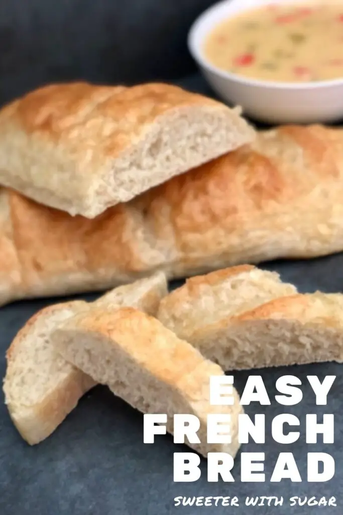 Easy French Bread is a quick and easy bread. It is soft and chewy. This French Bread recipe is perfect for soups or to use to make garlic bread. #FrenchBread #BreadRecipes #HomemadeBread

