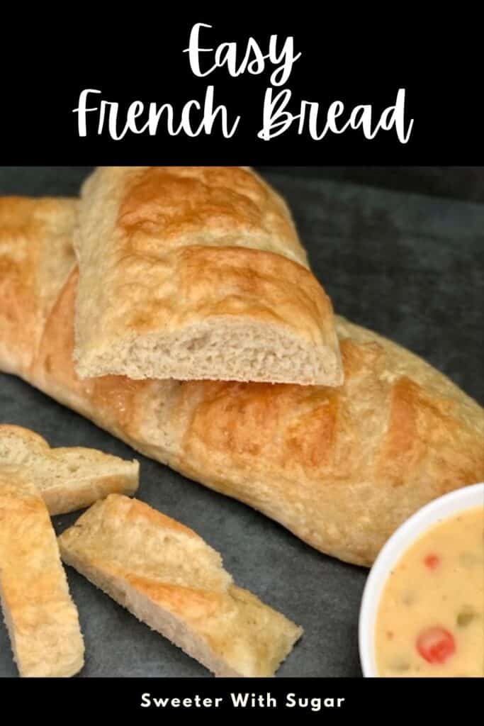 Easy French Bread is a quick and easy bread. It is soft and chewy. This French Bread recipe is perfect for soups or to use to make garlic bread. #FrenchBread #BreadRecipes #HomemadeBread
