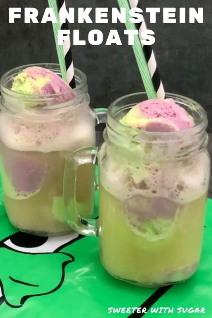 Frankenstein Floats are a fun and yummy Halloween treat. Frankenstein Floats are perfect for Halloween parties. The kids will love these ice cream floats. #IceCream #Floats #Halloween #Frankenstein #PartyIdeas