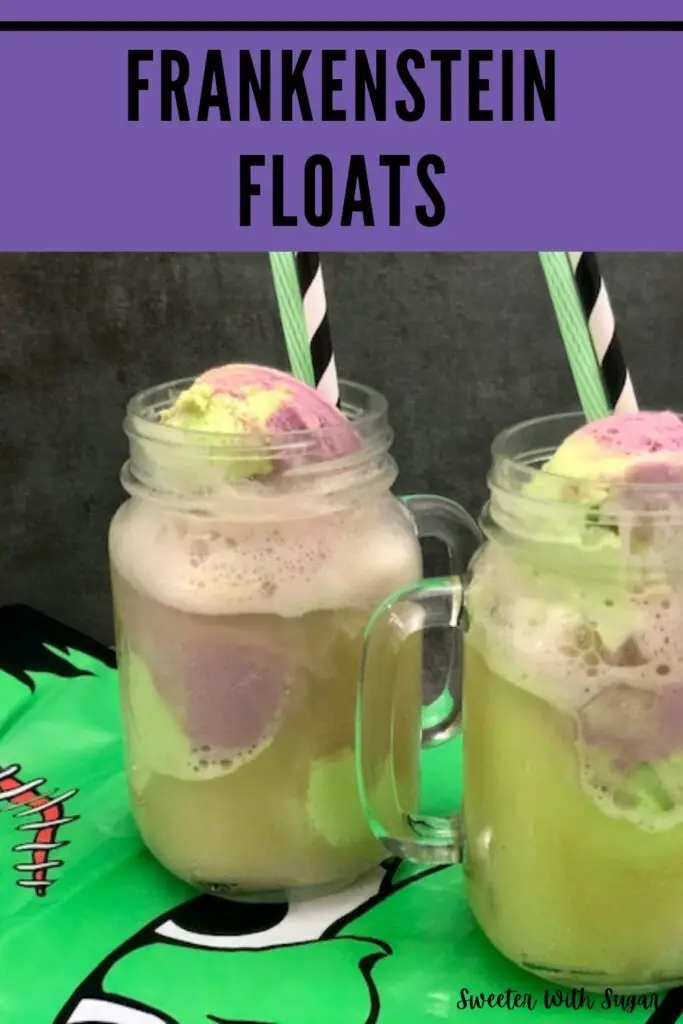 Frankenstein Floats are a fun and yummy Halloween treat. Frankenstein Floats are perfect for Halloween parties. The kids will love these ice cream floats. #IceCream #Floats #Halloween #Frankenstein #PartyIdeas