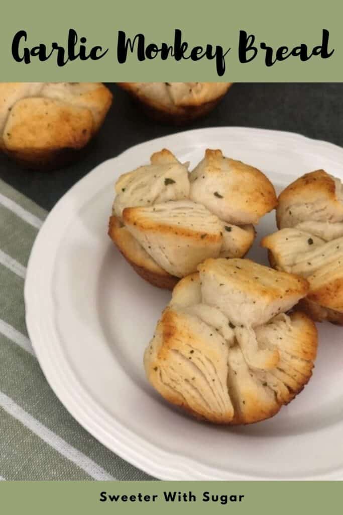 Garlic Monkey Bread is an easy bread side that will go with many main dishes. They are quick to make and only take 8 minutes to bake. #GarlicBread #MonkeyBread #BreadRecipes #EasyBreads