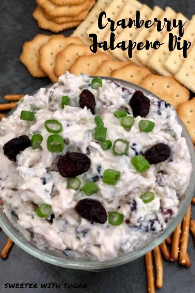 Cranberry Jalapeño Dip is easy to make and is a great appetizer or snack for your holiday parties. The flavors go great together. #Dip #Spreads #Jalapeno #Cranberry #Holidays 