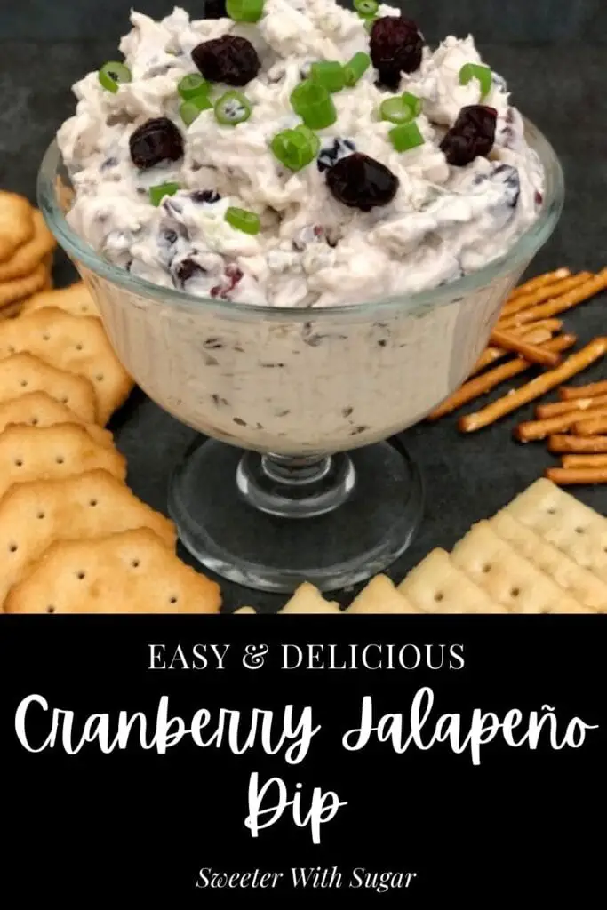 Cranberry Jalapeño Dip is easy to make and is a great appetizer or snack for your holiday parties. The flavors go great together. #Dip #Spreads #Jalapeno #Cranberry #Holidays 