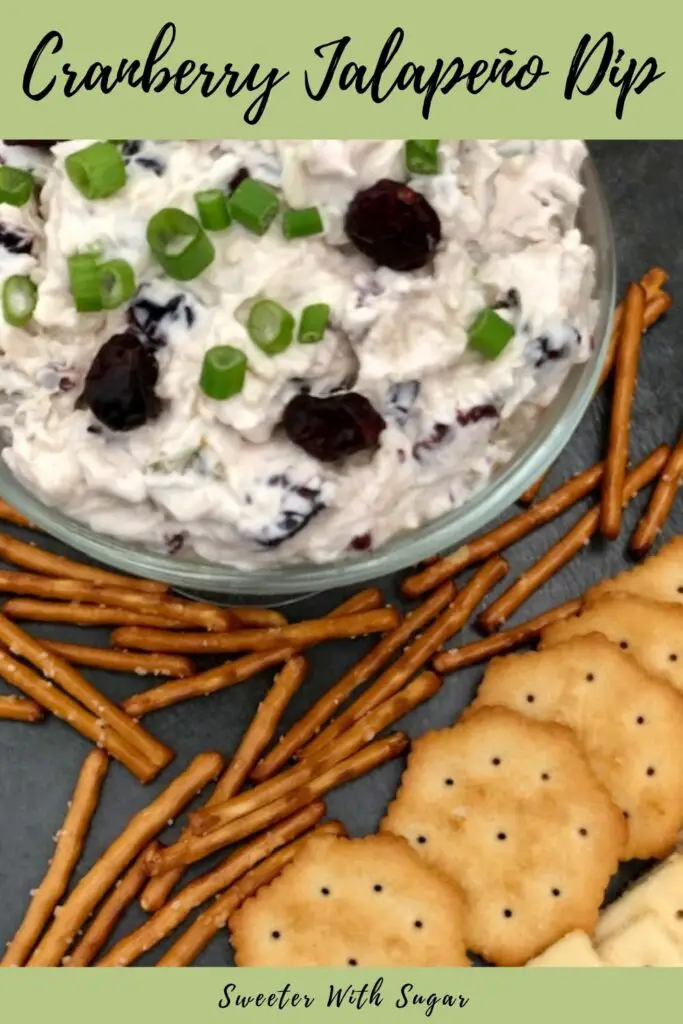 Cranberry Jalapeño Dip is easy to make and is a great appetizer or snack for your holiday parties. The flavors go great together. #Dip #Spreads #Jalapeno #Cranberry #Holidays 