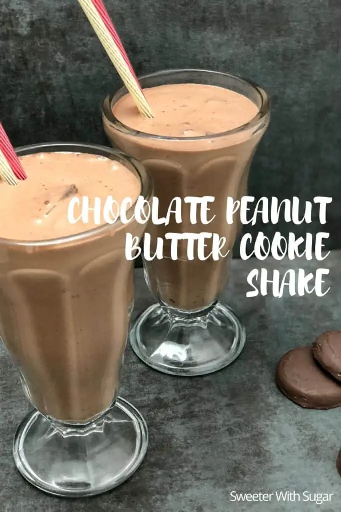 Chocolate Peanut Butter Cookie Shake recipe uses chocolate ice cream and Girl Scout cookies-Tag-a-Longs. It is simple to make and a yummy treat for anyone that loves chocolate and peanut butter. #TagALongs #GirlScoutCookies #Shakes #IceCream #DessertRecipes #Beverages #Chocolate #PeanutButter #Cookies #MilkShakeRecipe