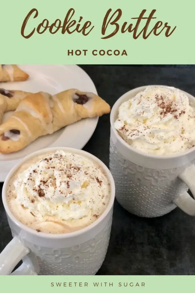 Cookie Butter Hot Cocoa is a sweet and creamy winter beverage recipe with the yummy taste of Biscoff Cookie Butter. #HotCocoa #HotChocolate #WinterBeverages #StephensGourmetHotCocoa #BiscoffCookieButter #HolidayRecipes #Beverages #WhiteChocolate