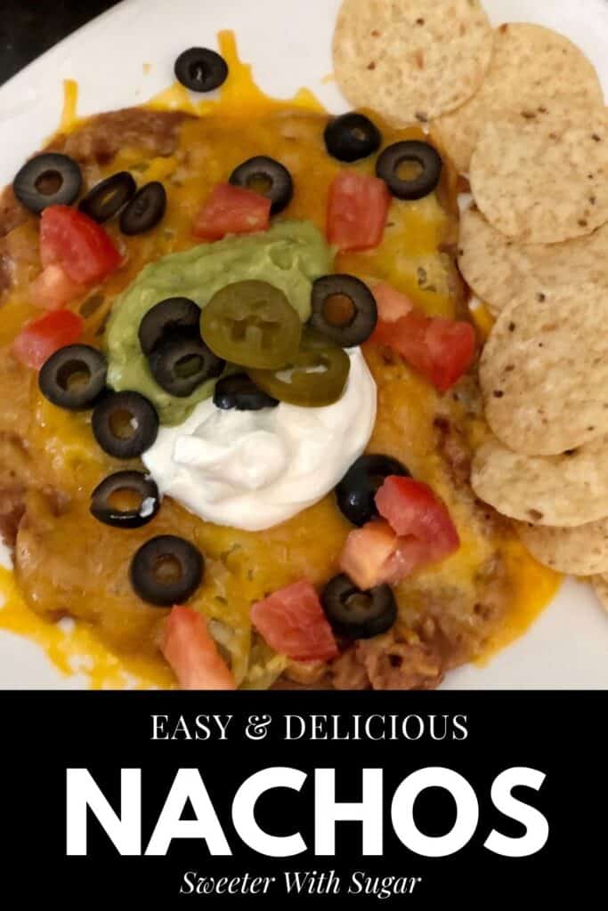 Nachos are a super easy dinner idea for busy nights. This recipe is loaded with yummy ingredients that are likely in your pantry. #Nachos #EasyWeeknightDinners #PantryMeals #MexicanRecipes #Snacks #Appetizers #NachoBar