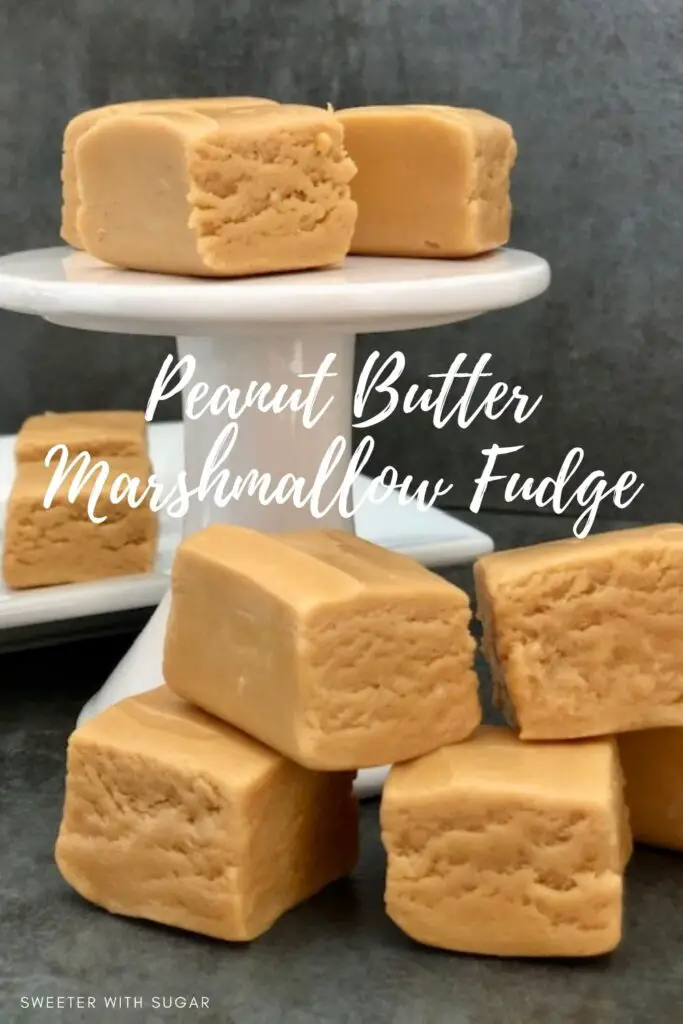 Peanut Butter Marshmallow Fudge is an easy homemade fudge recipe. Fudge is perfect for the holidays-for parties and gifts. #Fudge #Christmas #Holiday #HomemadeCandy #PeanutButter #Marshmallow