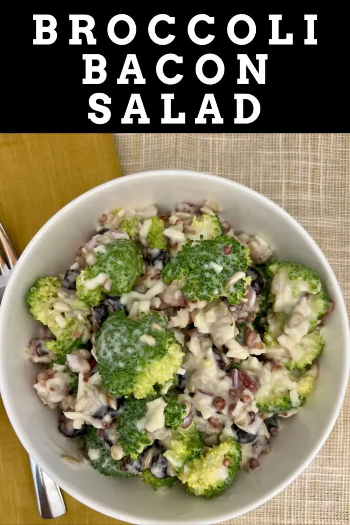 Broccoli Bacon Salad is an easy salad recipe that is perfect as a side or as the main course along side some bread or rolls. #EasyRecipes #EasySalads #Salads #Bacon #Craisins #Broccoli #Cheese 