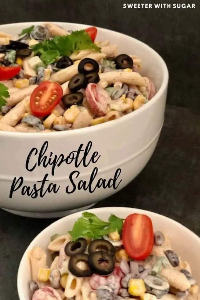 Chipotle Pasta Salad is a delicious pasta salad with a Mexican flavor. It uses a simple dressing recipe that has a bit of spice. #Pasta #Salads #Mexican #PastaSalads #Sides #GrillMates #McCormickSeasonings #ChipotlePepperMarinade