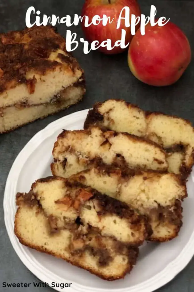 Cinnamon Apple Bread is a simple and delicious sweet bread recipe. It is moist and flavorful. #Bread #Cinnamon #Apples #BreadRecipes #HomemadeBread #ApplesAndCinnamon #FallRecipes #EasyRecipes