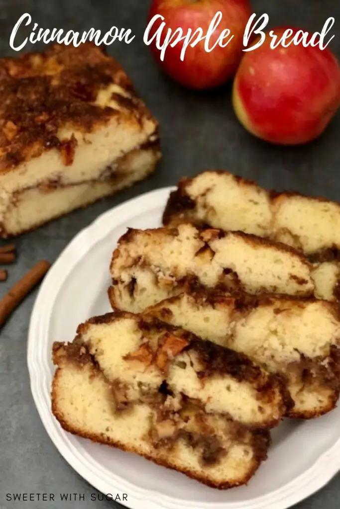 Cinnamon Apple Bread is a simple and delicious sweet bread recipe. It is moist and flavorful. #Bread #Cinnamon #Apples #BreadRecipes #HomemadeBread #ApplesAndCinnamon #FallRecipes #EasyRecipes