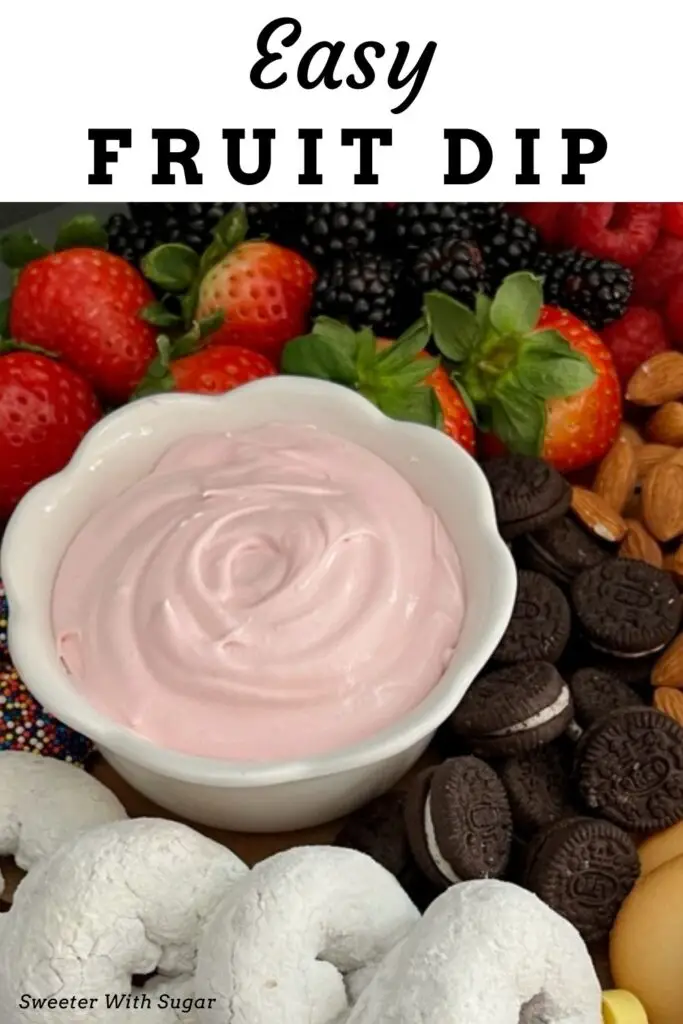 Easy Fruit Dip is a simple fruit and dessert dip that tastes great on fruit and cookies. #Dessert #Dips #FruitDip #DessertDip #ChocolateDip #RaspberryDip #MarshmallowCreme