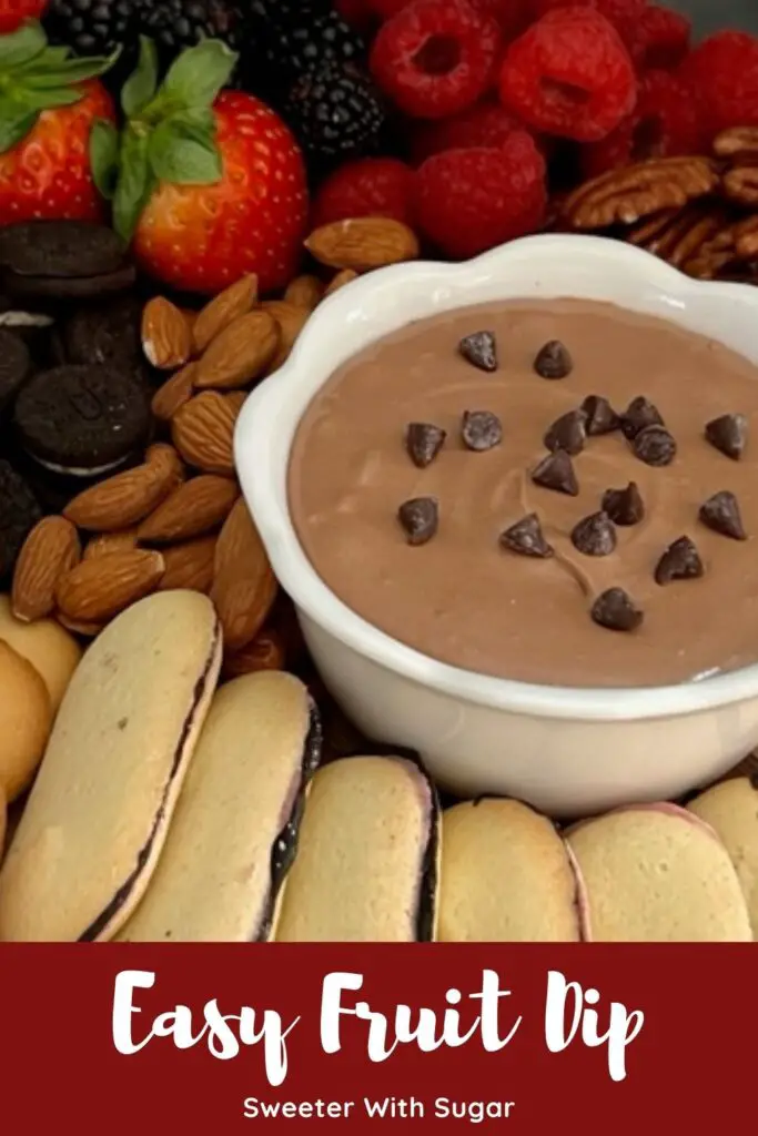 Easy Fruit Dip is a simple fruit and dessert dip that tastes great on fruit and cookies. #Dessert #Dips #FruitDip #DessertDip #ChocolateDip #RaspberryDip #MarshmallowCreme