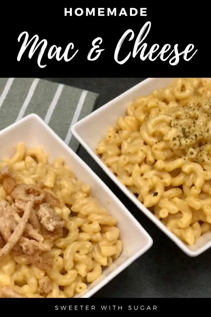 Homemade Mac & Cheese is a super simple recipe. The cheese sauce is creamy and delicious. #MacAndCheese #Pasta #Homemade #ComfortFood #CheeseSauce #EasyDinnerRecipe
