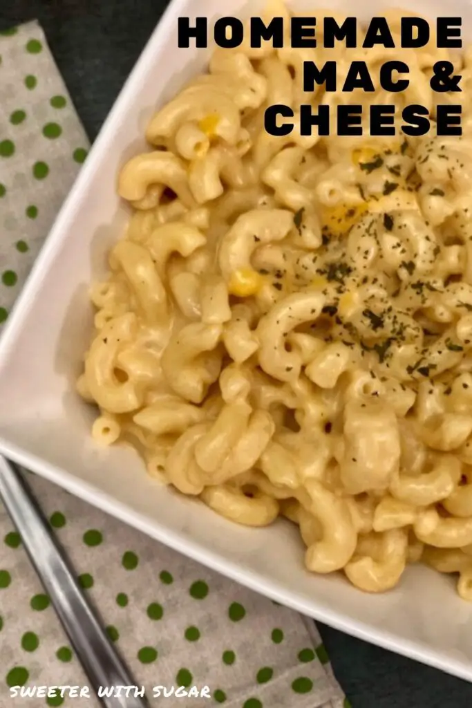 Homemade Mac & Cheese is a super simple recipe. The cheese sauce is creamy and delicious. #MacAndCheese #Pasta #Homemade #ComfortFood #CheeseSauce #EasyDinnerRecipe