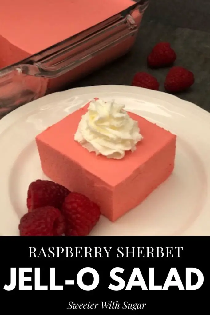 Raspberry Sherbet Jell-O Salad is a refreshing and delicious Jell-O salad that is beautiful for the holidays or any day! #Raspberries #JellO #JellOSaladRecipe #Sherbet #Sides #KidFriendlyRecipes 