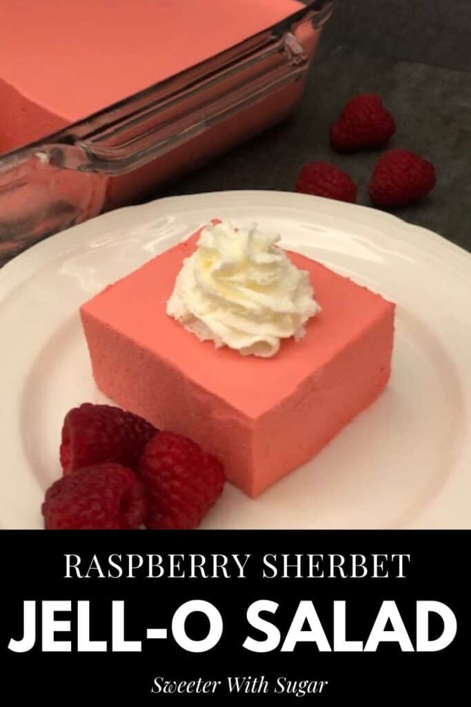 Raspberry Sherbet Jell-O Salad is a refreshing and delicious Jell-O salad that is beautiful for the holidays or any day! #Raspberries #JellO #JellOSaladRecipe #Sherbet #Sides #KidFriendlyRecipes 