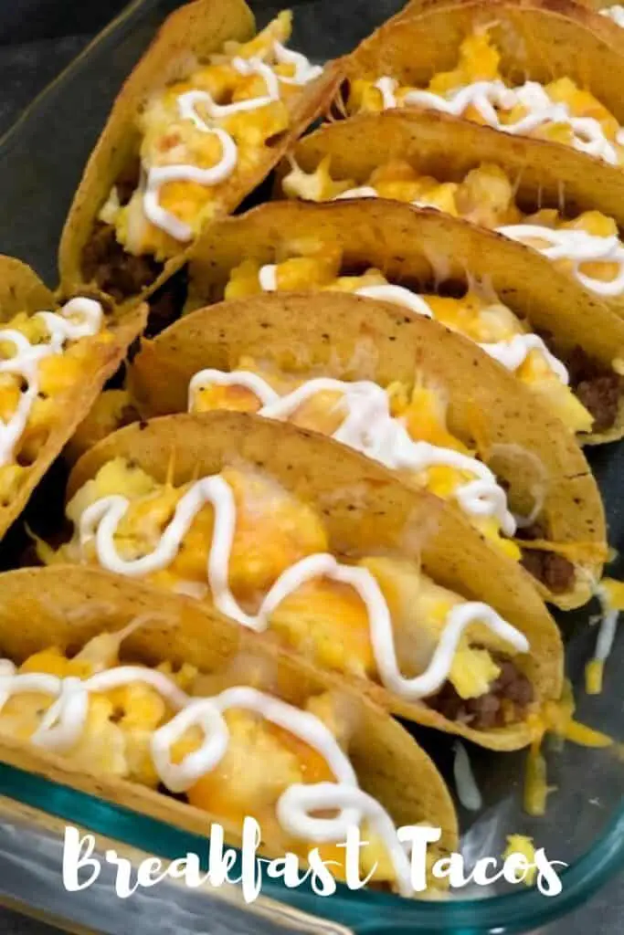 Breakfast Tacos are a fun main dish that is perfect for breakfast, brunch or dinner. These tacos are filled with sausage, egg and cheese. #Tacos #TacoTuesday #Brunch #BreakfastForDinner #Breakfast #BreakfastTacos