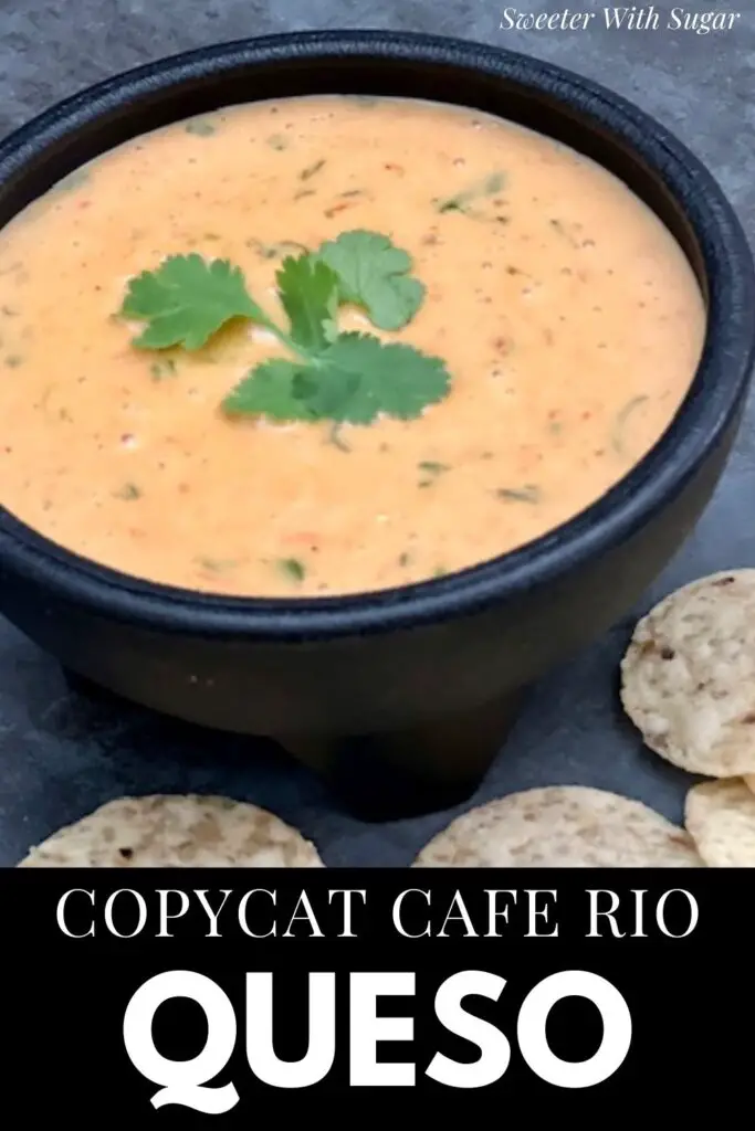 Copycat Cafe Rio Queso is a super quick and simple cheese dip recipe. This cheese dip goes great with tortilla chips, over burritos and on tacos. #CheeseDip #Queso #CafeRio #Velveeta #Rotel #CopycatRecipes #FamilyRecipes
