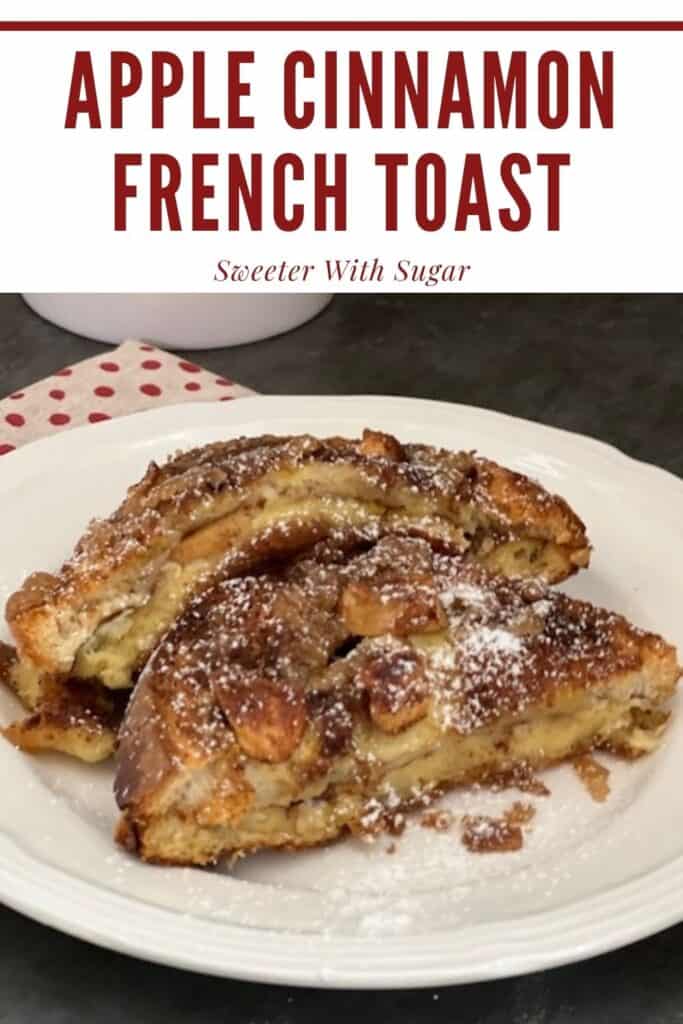 Apple Cinnamon French Toast is a baked French toast recipe that has a delicious apple cinnamon flavor. It is easy to make and yummy for the whole family. #BreakfastRecipes #BakedFrenchToast #FrenchToast #Apples. #Cinnamon #FallRecipes #FallBreakfastIdeas 