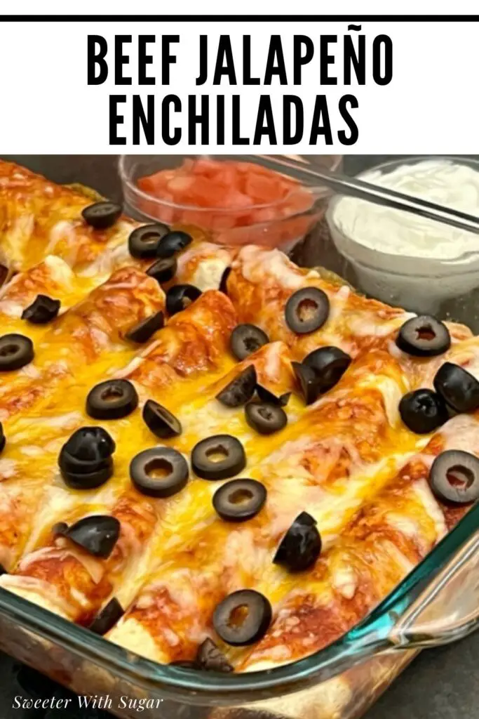 Beef Jalapeño Enchiladas are a delicious dinner recipe with a little heat. The tender beef with the jalapeños and red enchilada sauce tastes fantastic. #EasyDinner #Enchiladas #BeefRecipes #SlowCookerRecipes #Mexican #SpicyRecipes #Jalapenos 