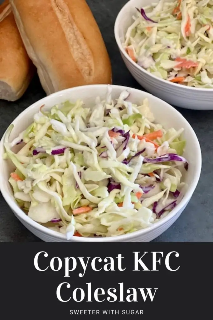 Copycat KFC Coleslaw is an easy copycat recipe that tastes great. It goes well with so many main dish recipes. #CopycatRecipes #Coleslaw #KentuckyFriedChicken #KFCCopycat #EasyRecipes #Salads