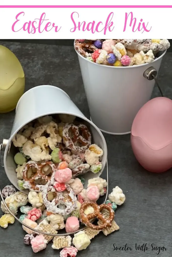 Easter Snack Mix is a fun, colorful, yummy snack the kids will love. This snack mix is perfect for Easter and spring. #ChexMix #Trix #Sixlets #RiceChex #CandyMelts #HolidayRecipes #Easter #SpringTreats #FamilyFun #EasySnacks