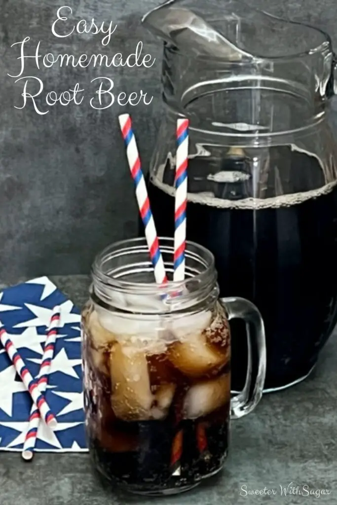 Homemade Root Beer is a fun and yummy beverage. The kids will love watching the dry ice carbonate the root beer. This is a perfect beverage for summer barbecues and Halloween. #RootBeer #Beverages #Halloween #Homemade #FourthOfJuly #Holiday