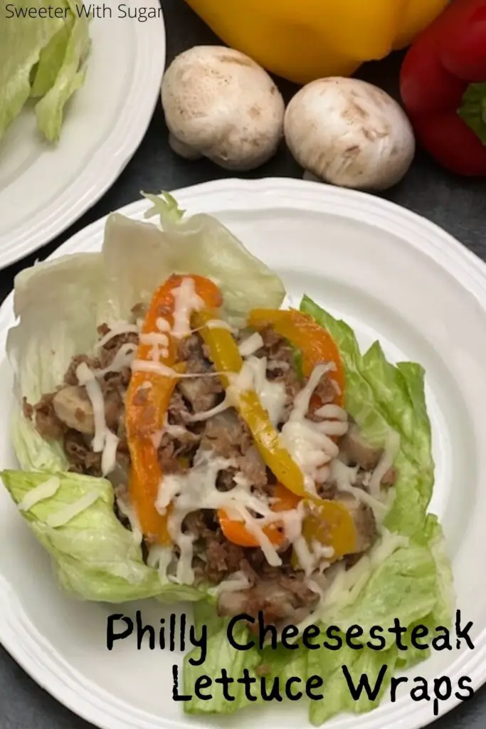 Philly Cheesesteak Lettuce Wraps are a fun and delicious dinner idea. They are filled with steak, onion, bell peppers, mushrooms, cheese and served in leaves of lettuce. #PhillyCheesesteak #LettuceWraps #Beef #Steakumms #Beef #DinnerIdeas #DinnerRecipes #EasyDinners