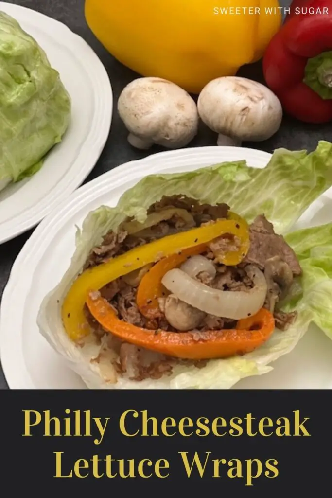 Philly Cheesesteak Lettuce Wraps are a fun and delicious dinner idea. They are filled with steak, onion, bell peppers, mushrooms, cheese and served in leaves of lettuce. #PhillyCheesesteak #LettuceWraps #Beef #Steakumms #Beef #DinnerIdeas #DinnerRecipes #EasyDinners