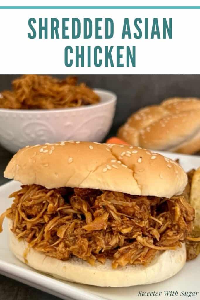 Shredded Asian Chicken is an easy slow cooker dinner recipe. The tender chicken and the yummy sauce makes this a delicious main dish. #DinnerRecipes #ChickenRecipes #ShreddedChickenSandwiches #SlowCookerRecipes #AsianRecipes