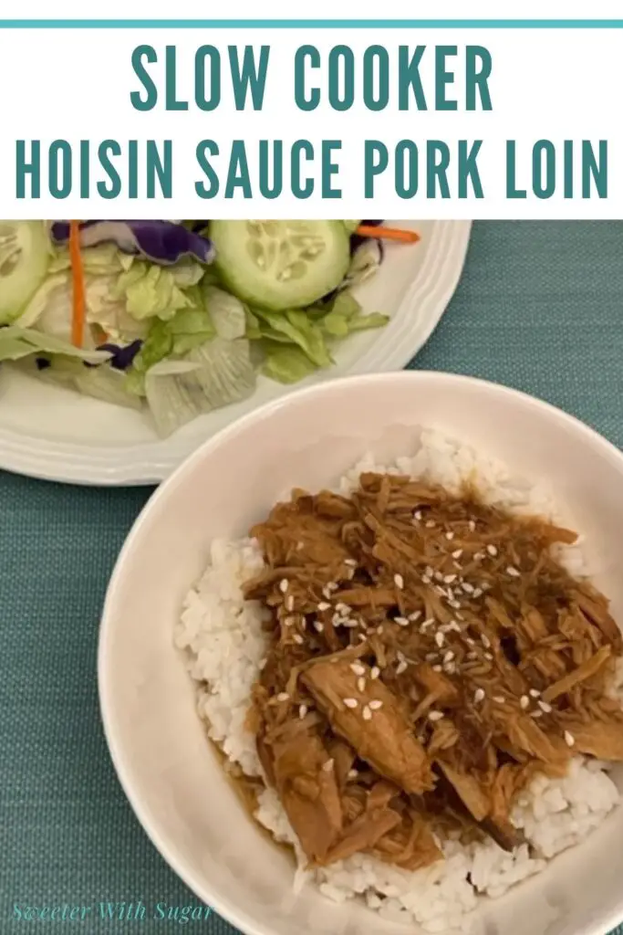 Slow Cooker Hoisin Sauce Pork Loin is an easy slow cooker dinner recipe that is made with tender flavorful pork. #SlowCookerRecipes #DinnerRecipes #EasyRecipes #PorkLoin #AsianRecipes #Pork